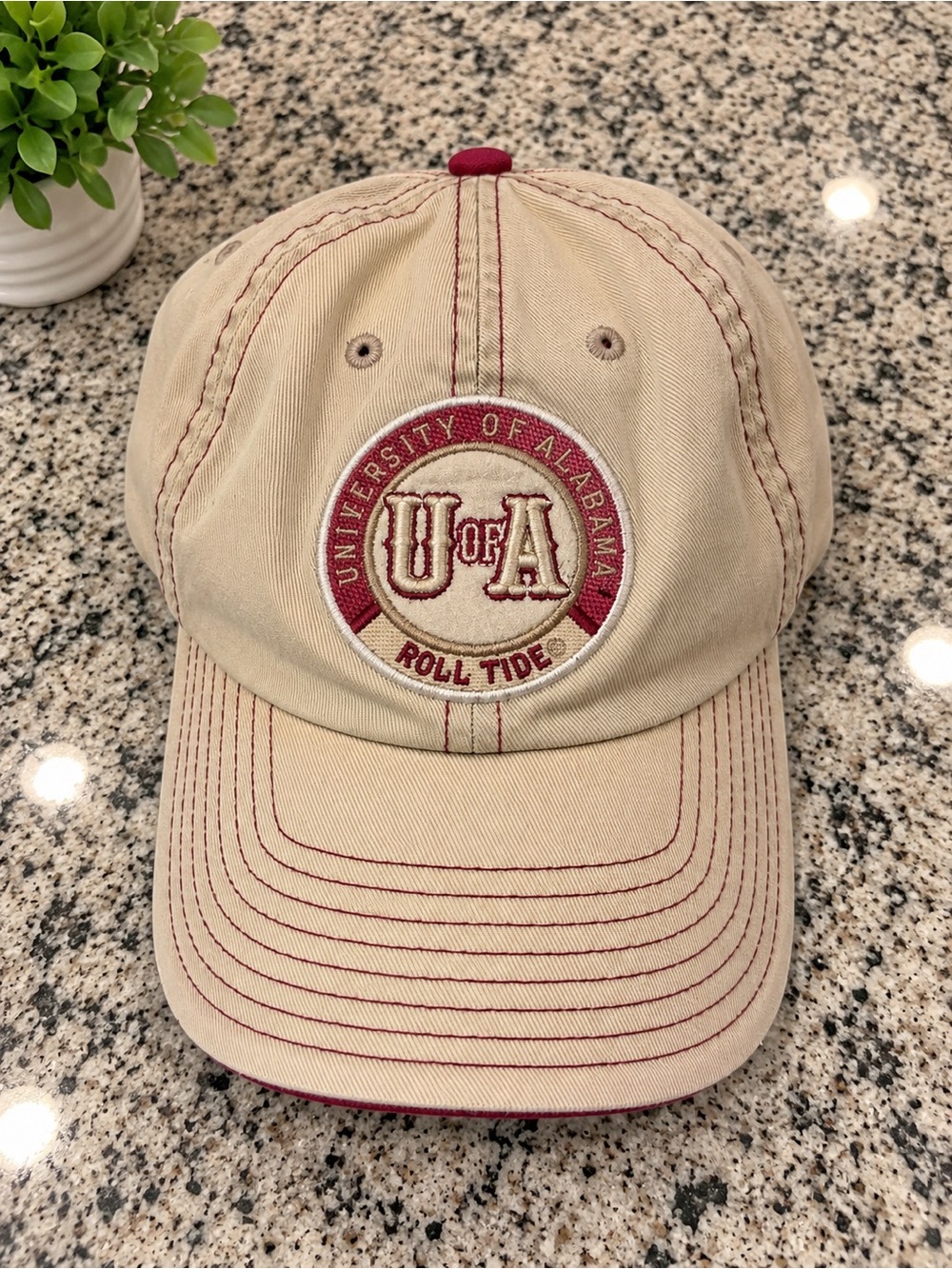 STARTER Beige Baseball Hat with Crimson University Patch
